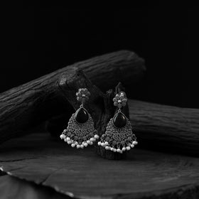 Black - saanjh bela flower oxidised earrings - handcrafted