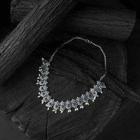 Black - saanjh bela flower oxidised necklace set