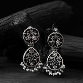 Black - saanjh bela flower peacock oxidised earrings