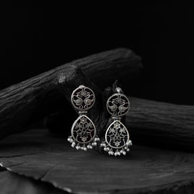 Black - saanjh bela flower peacock oxidised earrings