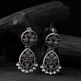 Black - saanjh bela flower peacock oxidised earrings