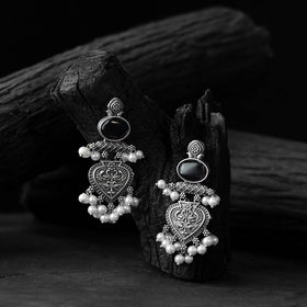 Black - saanjh bela heart oxidised earrings - handcrafted