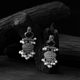 Black - saanjh bela heart oxidised earrings - handcrafted