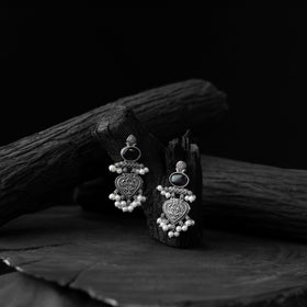 Black - saanjh bela heart oxidised earrings - handcrafted