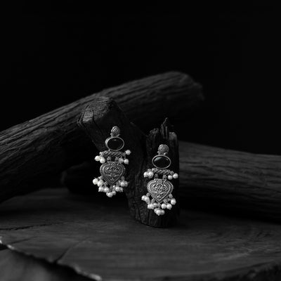 Black - saanjh bela heart oxidised earrings - handcrafted