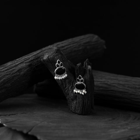 Black - saanjh bela leaf motif oxidised earrings