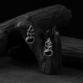 Black - saanjh bela leaf oxidised drop earrings