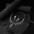 Black - saanjh bela leaves oxidised necklace set