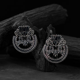 Black - saanjh bela lotus oxidised earrings - handcrafted