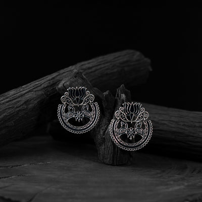 Black - saanjh bela lotus oxidised earrings - handcrafted
