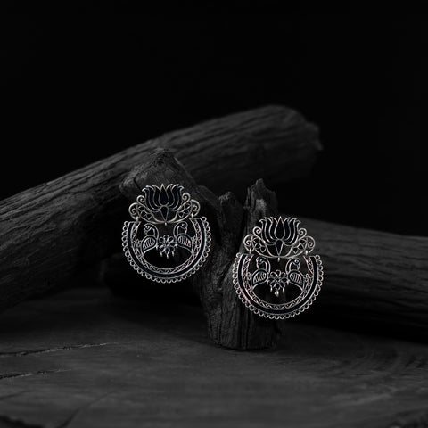 Black - saanjh bela lotus oxidised earrings - handcrafted