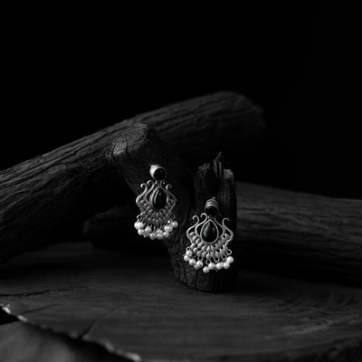 Black - saanjh bela lotus oxidised earrings - handcrafted
