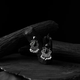 Black - saanjh bela lotus oxidised earrings - handcrafted