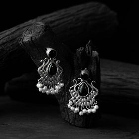 Black - saanjh bela lotus oxidised earrings - handcrafted