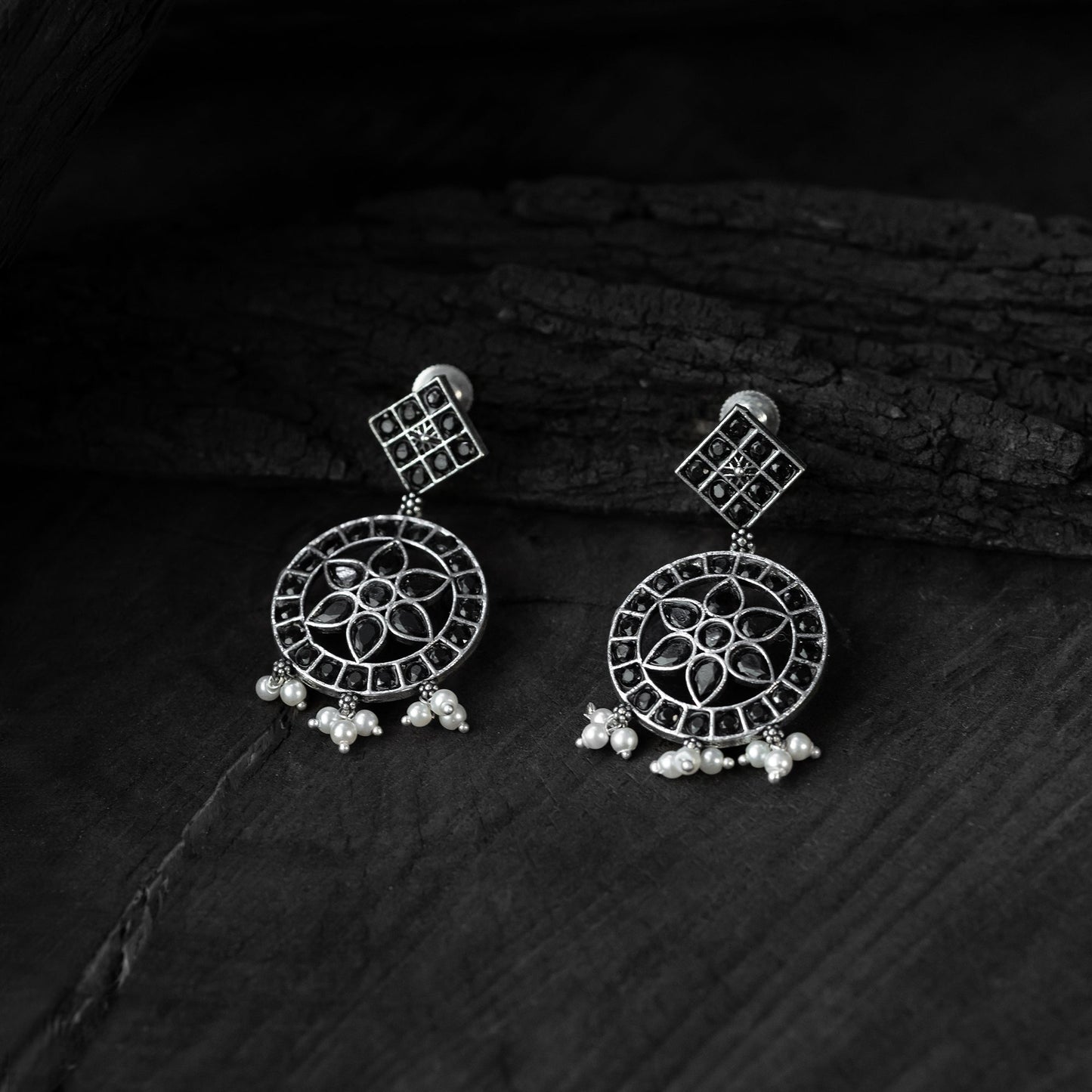 Black - saanjh bela lotus oxidised necklace set