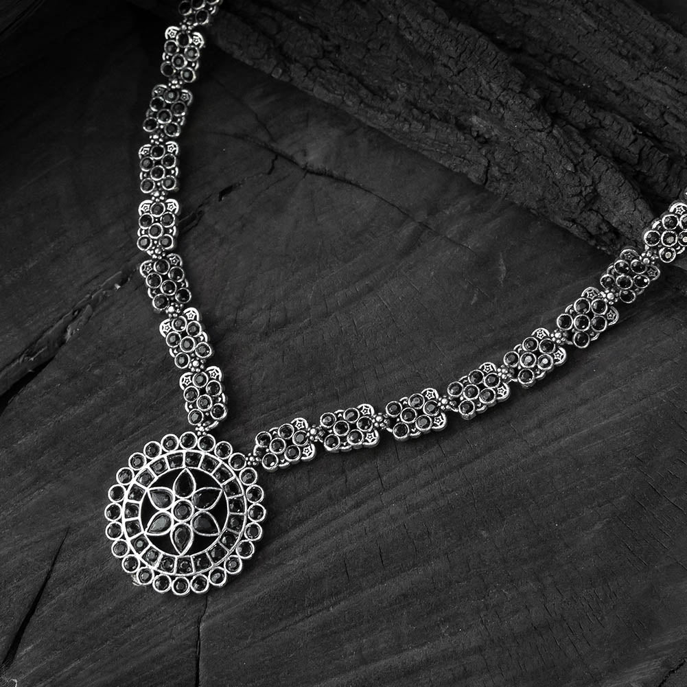 Black - saanjh bela lotus oxidised necklace set