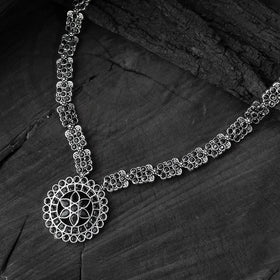 Black - saanjh bela lotus oxidised necklace set