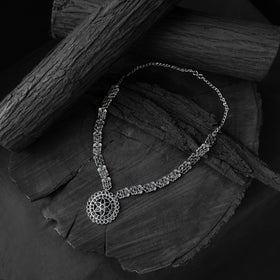 Black - saanjh bela lotus oxidised necklace set