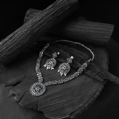 Black - saanjh bela lotus oxidised necklace set