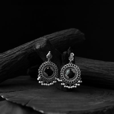 Black - saanjh bela mandala oxidised earrings - handcrafted