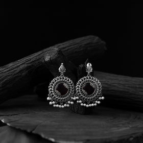 Black - saanjh bela mandala oxidised earrings - handcrafted