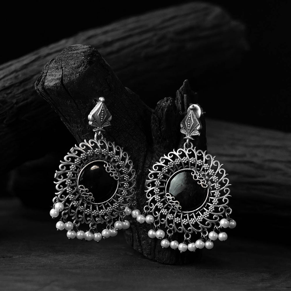 Black - saanjh bela mandala oxidised earrings - handcrafted