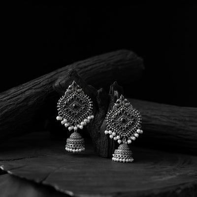 Black - saanjh bela mayur oxidised jhumka earrings