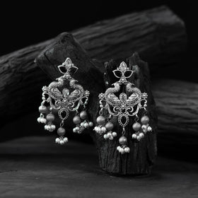 Black - saanjh bela mayura oxidised earrings - handcrafted