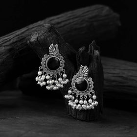 Black - saanjh bela mayura oxidised earrings - handcrafted