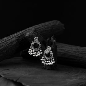 Black - saanjh bela mayura oxidised earrings - handcrafted