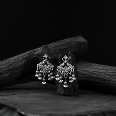 Black - saanjh bela mayura oxidised earrings - handcrafted