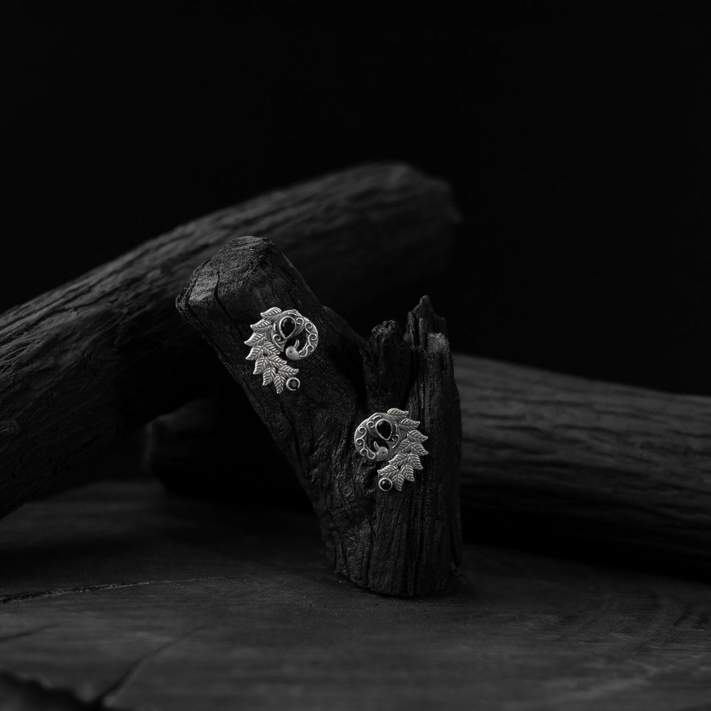 Black - saanjh bela mayuri oxidised earrings - handcrafted