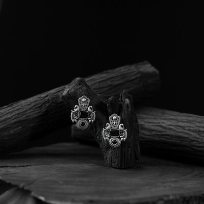 Black - saanjh bela mayuri oxidised earrings - handcrafted