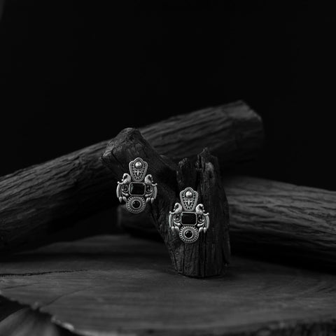 Black - saanjh bela mayuri oxidised earrings - handcrafted