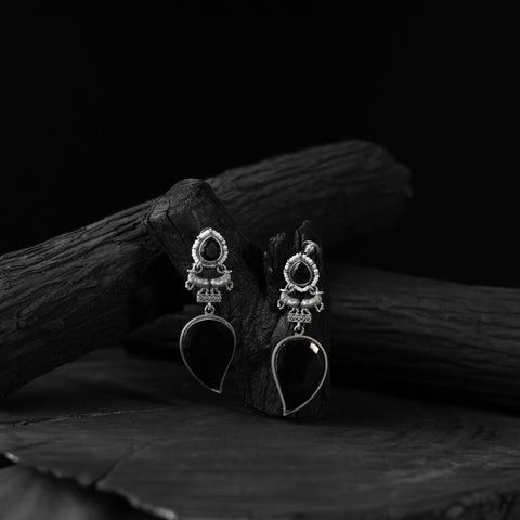 Black - saanjh bela nandi oxidised earrings - handcrafted