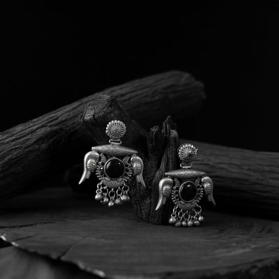Black - saanjh bela parrot & bloom oxidised earrings