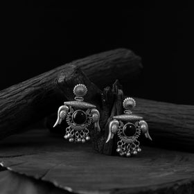 Black - saanjh bela parrot & bloom oxidised earrings