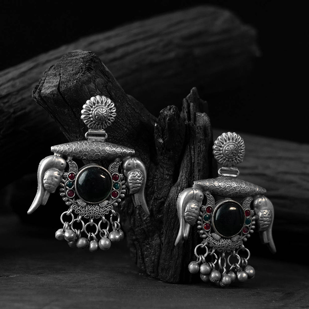 Black - saanjh bela parrot & bloom oxidised earrings