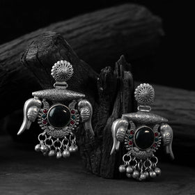 Black - saanjh bela parrot & bloom oxidised earrings