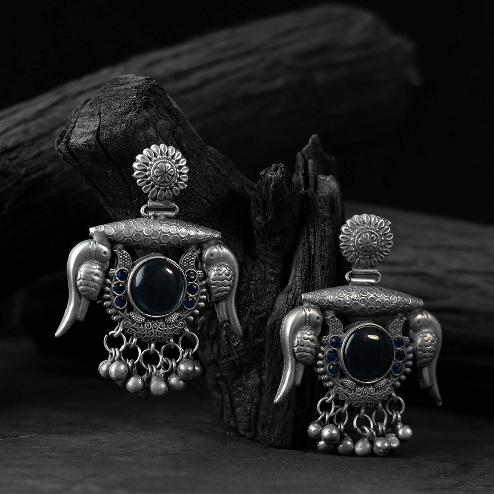 Black - saanjh bela parrot & bloom oxidised earrings