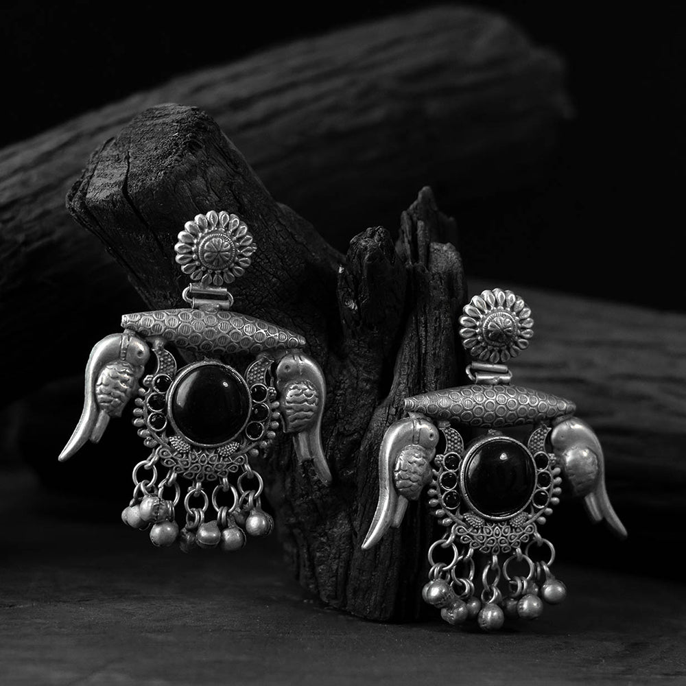 Black - saanjh bela parrot & bloom oxidised earrings