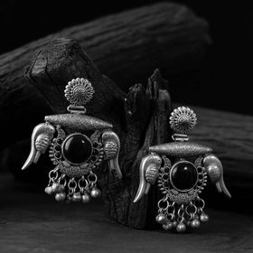 Black - saanjh bela parrot & bloom oxidised earrings