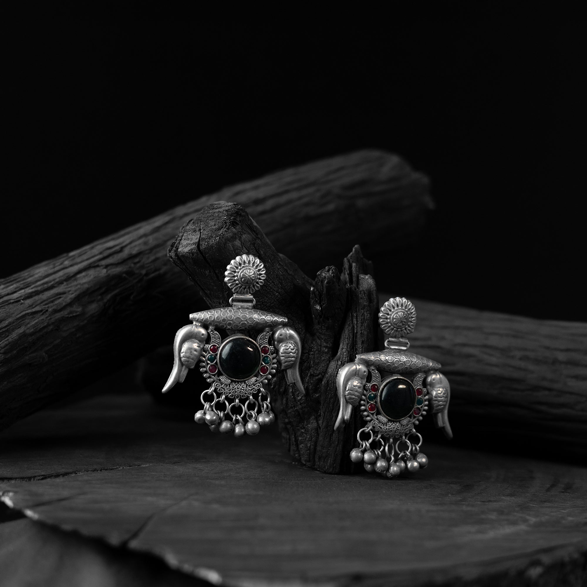 Black - Saanjh Bela Double Layered Oxidised Necklace Set
