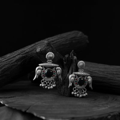 Black - saanjh bela parrot & bloom oxidised earrings