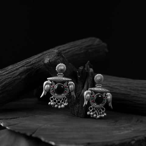 Black - saanjh bela parrot & bloom oxidised earrings