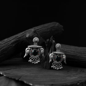 Black - saanjh bela parrot & bloom oxidised earrings