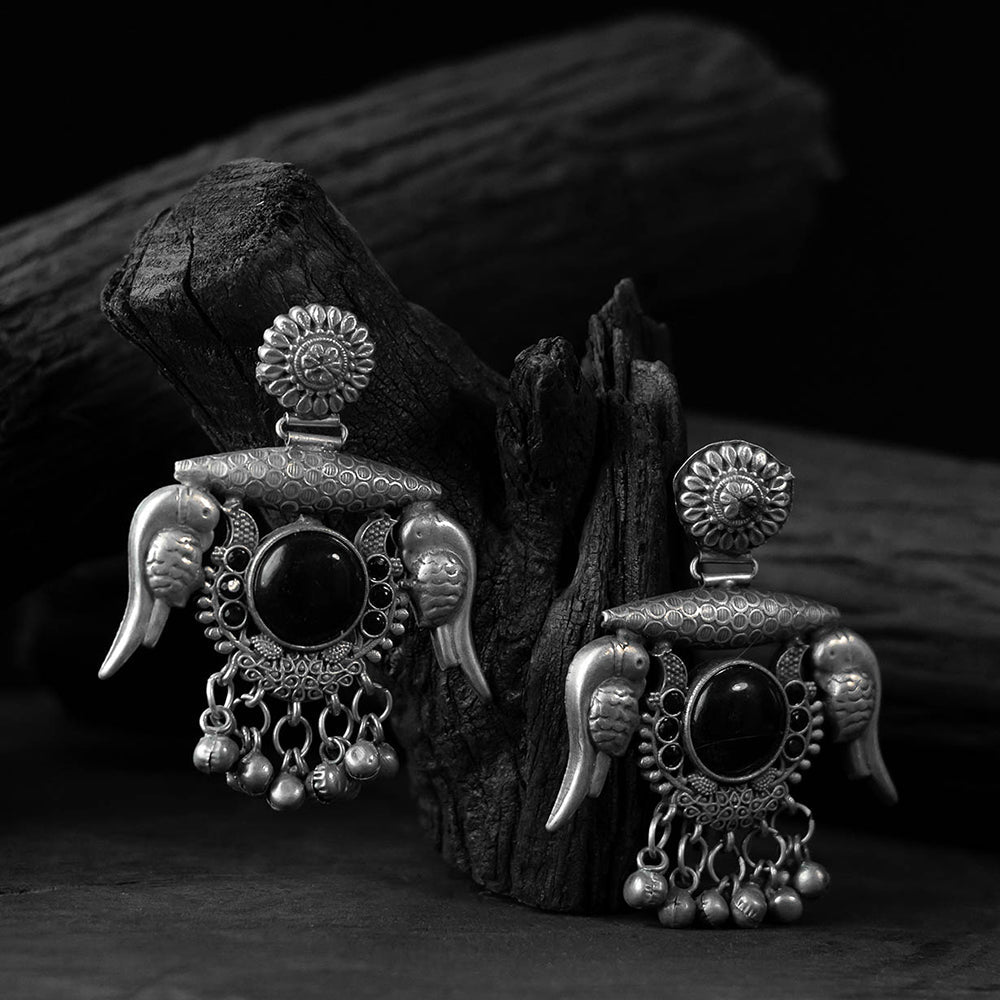 Black - saanjh bela parrot & bloom oxidised earrings