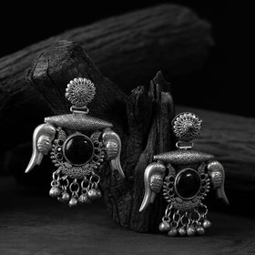 Black - saanjh bela parrot & bloom oxidised earrings