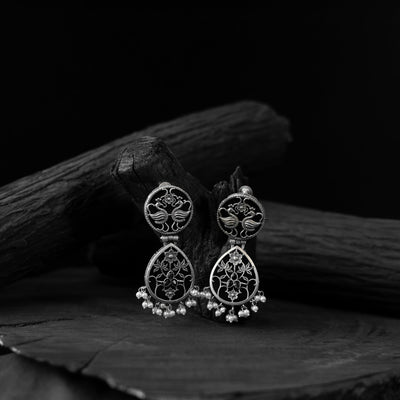 Black - saanjh bela peacock oxidised earrings - handcrafted