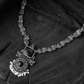 Black - saanjh bela peacock oxidised necklace set